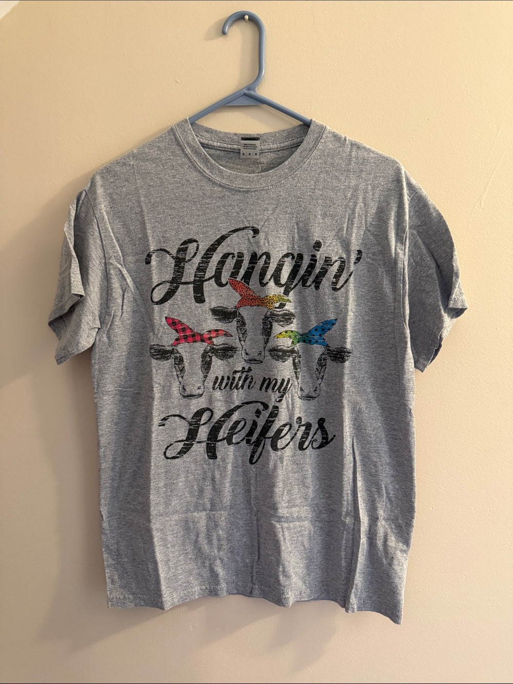 Gildan Gray Graphic Tee with Colorful Bandana Cows